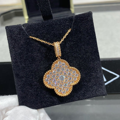 [Regal Gem]CLOVER 25MM LARGE PEDANT DIAMOND PAVED LONG NECKLACE