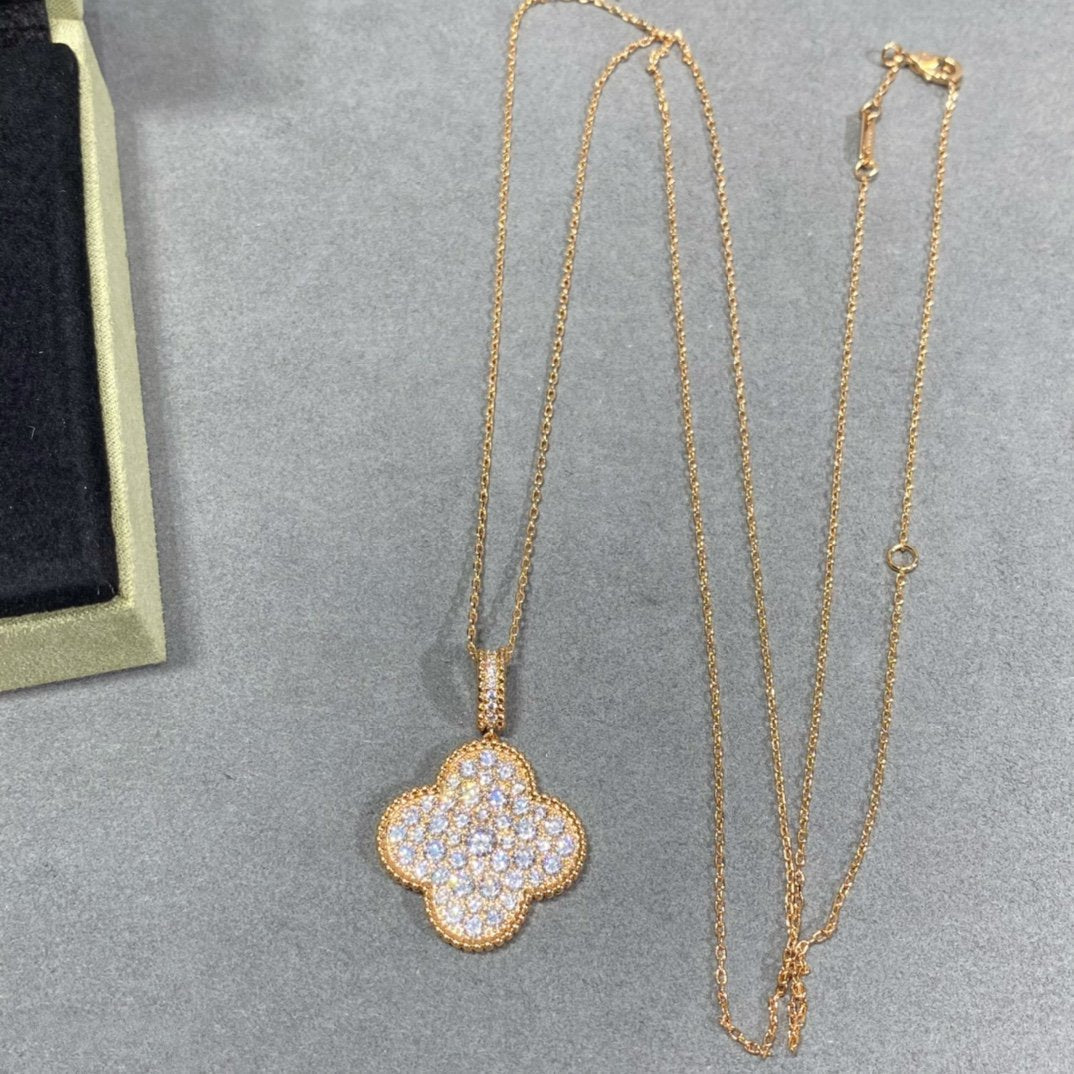 [Regal Gem]CLOVER 25MM LARGE PEDANT DIAMOND PAVED LONG NECKLACE