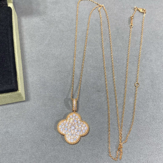 [Regal Gem]CLOVER 25MM LARGE PEDANT DIAMOND PAVED LONG NECKLACE
