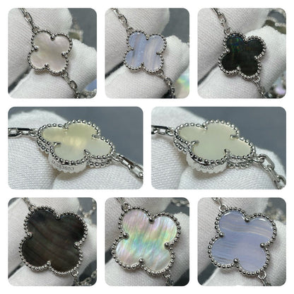 [Regal Gem]CLOVER 16 MOTIF CHALCEDONY MOP SILVER NECKLACE