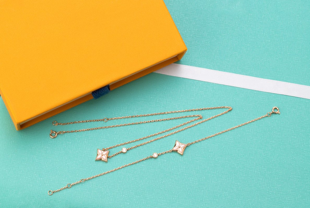 [Regal Gem]STAR PINK MOP 1 DIAMOND PINK GOLD NECKLACE