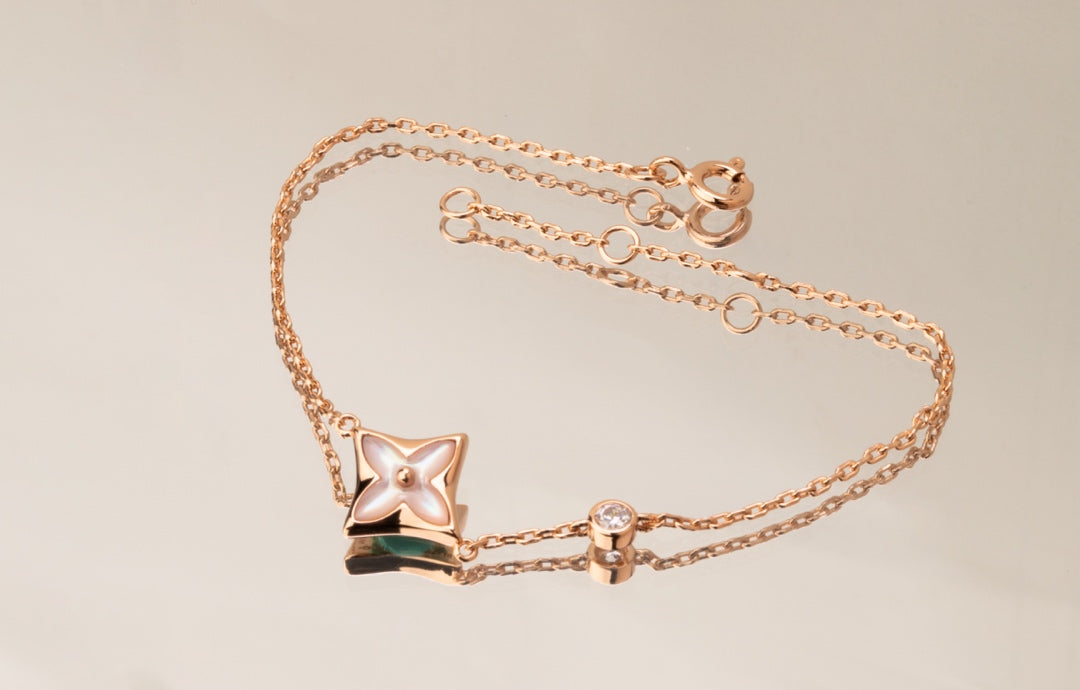 [Regal Gem]STAR PINK MOP 1 DIAMOND PINK GOLD NECKLACE