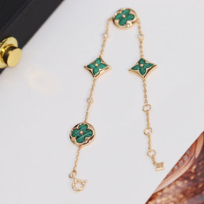 [Regal Gem]STAR AND SUN 4 MOTIF PINK GOLD MALACHITE BRACELET
