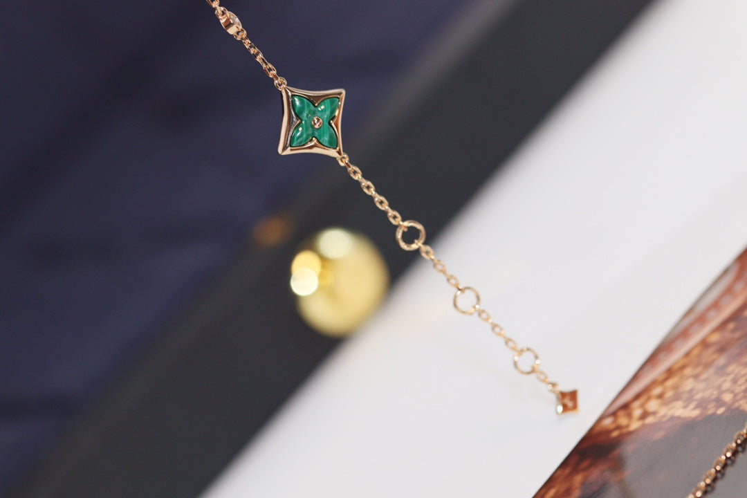 [Regal Gem]STAR AND SUN 4 MOTIF PINK GOLD MALACHITE BRACELET