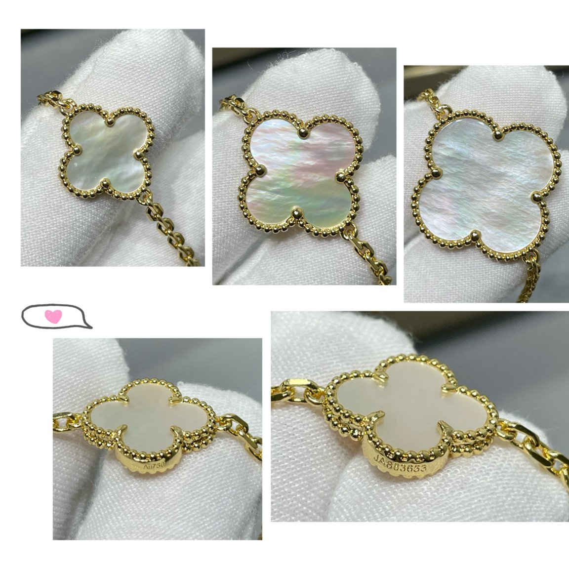 [Regal Gem]CLOVER 16 MOTIF WHITE MOP GOLD NECKLACE