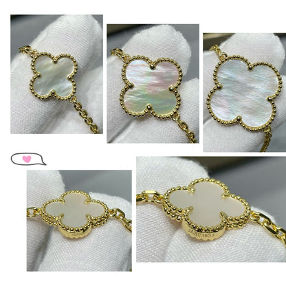 [Regal Gem]CLOVER 16 MOTIF WHITE MOP GOLD NECKLACE