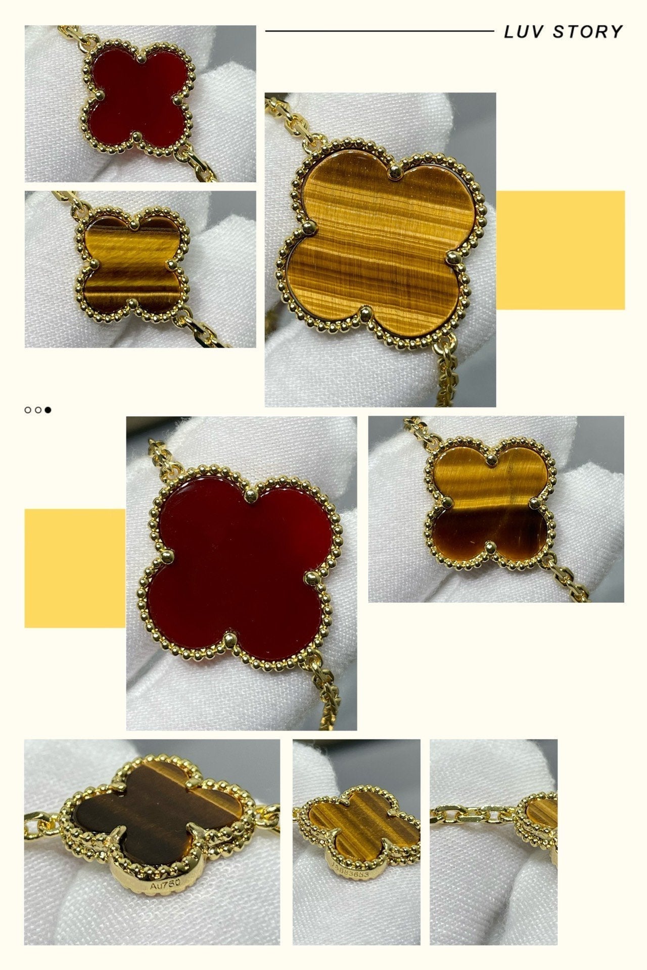 [Regal Gem]CLOVER 16 MOTIF CARNELIAN TIGER EYE Regal Gem GOLD NECKLACE