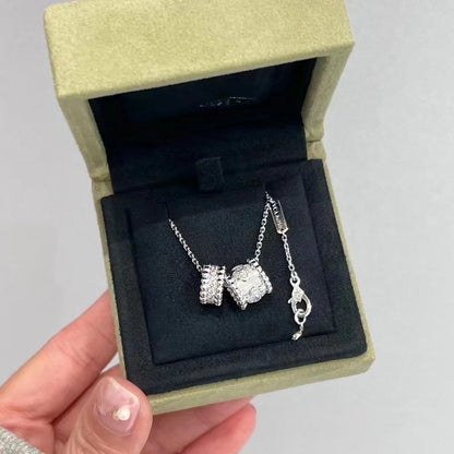 [Regal Gem]PERLEE DOUBLE PENDANT SILVER DIAMOND NECKLACE