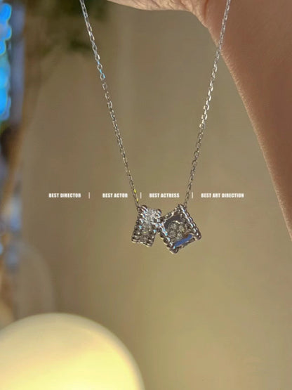 [Regal Gem]PERLEE DOUBLE PENDANT SILVER DIAMOND NECKLACE