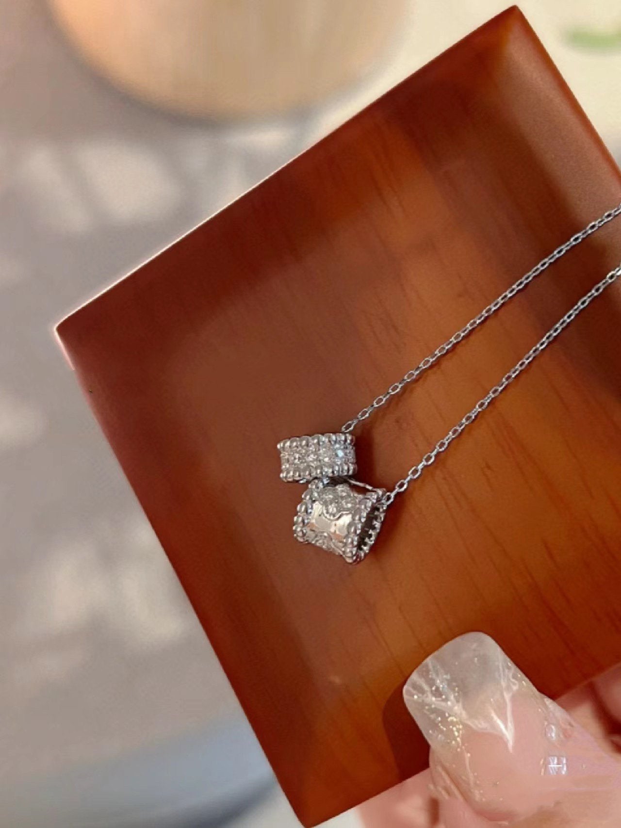 [Regal Gem]PERLEE DOUBLE PENDANT SILVER DIAMOND NECKLACE