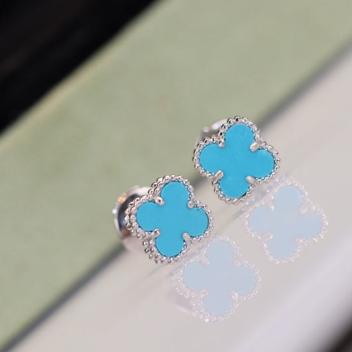 [Regal Gem]CLOVER MINI TURQUOISE SILVER STUD EARRINGS