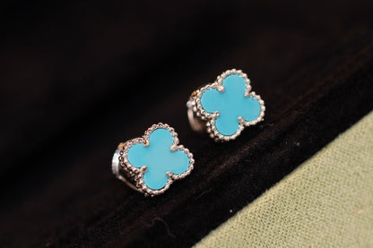 [Regal Gem]CLOVER MINI TURQUOISE SILVER STUD EARRINGS