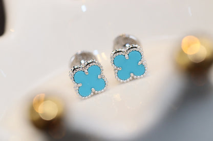 [Regal Gem]CLOVER MINI TURQUOISE SILVER STUD EARRINGS