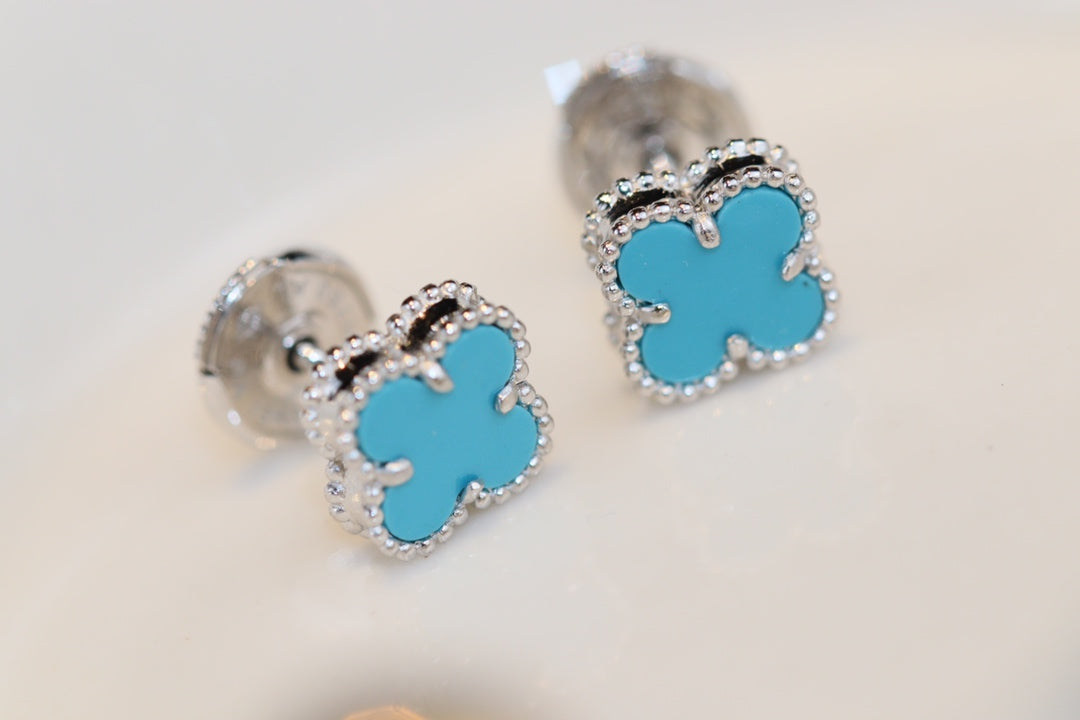 [Regal Gem]CLOVER MINI TURQUOISE SILVER STUD EARRINGS
