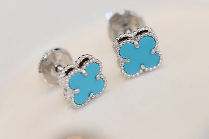 [Regal Gem]CLOVER MINI TURQUOISE SILVER STUD EARRINGS