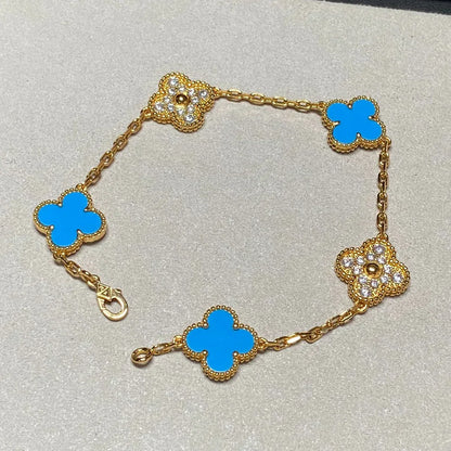 [Regal Gem] CLOVER 5 MOTIF BLUE AGATE BRACELET COLLECTION