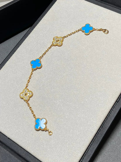 [Regal Gem] CLOVER 5 MOTIF BLUE AGATE BRACELET COLLECTION