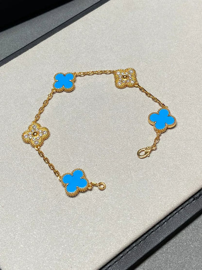 [Regal Gem] CLOVER 5 MOTIF BLUE AGATE BRACELET COLLECTION