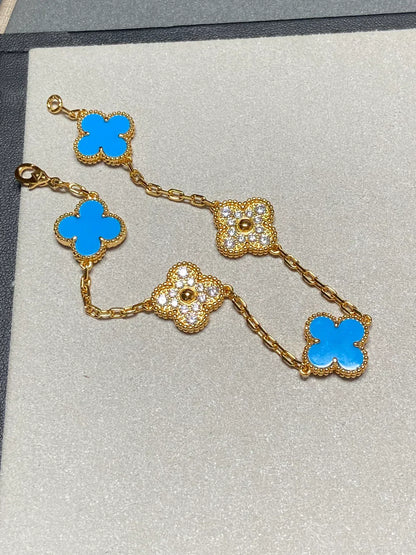 [Regal Gem] CLOVER 5 MOTIF BLUE AGATE BRACELET COLLECTION