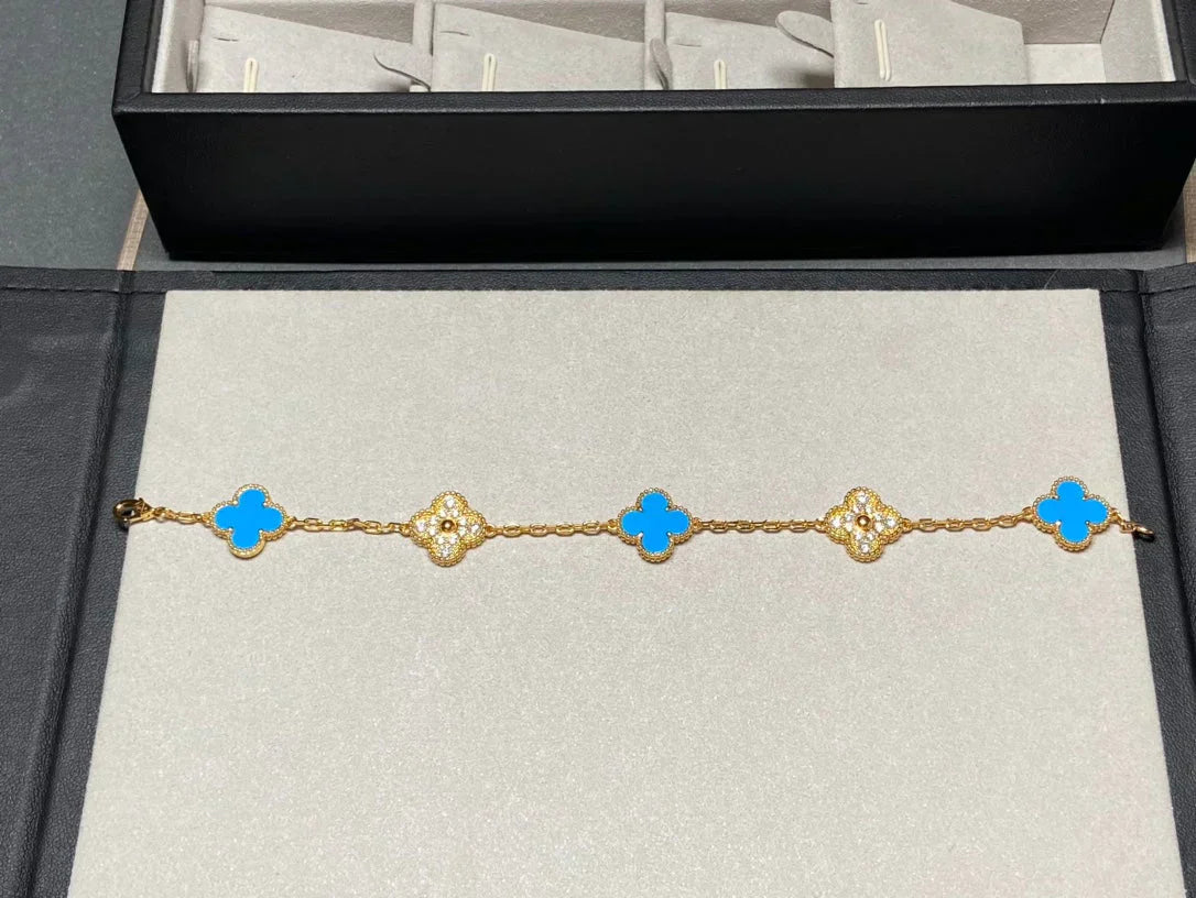 [Regal Gem] CLOVER 5 MOTIF BLUE AGATE BRACELET COLLECTION