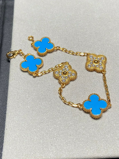 [Regal Gem] CLOVER 5 MOTIF BLUE AGATE BRACELET COLLECTION