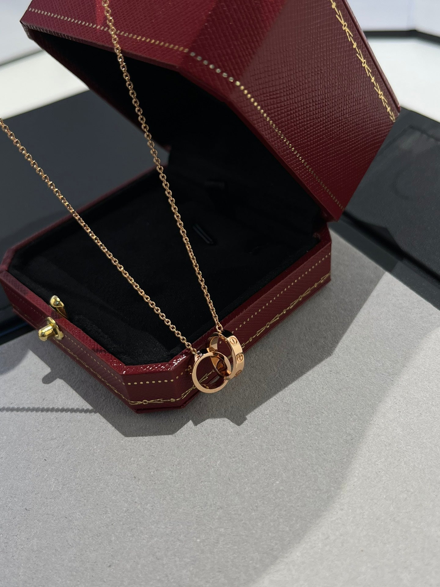[Regal Gem]LOVE NECKLACE DOUBLE RING PINK GOLD