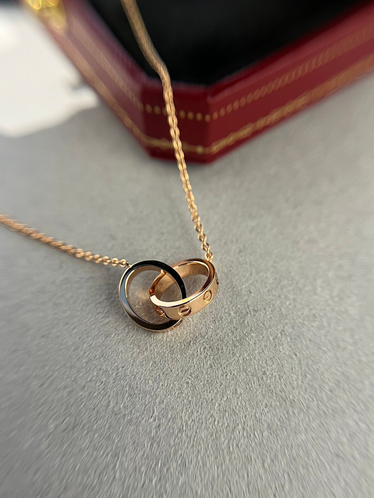 [Regal Gem]LOVE NECKLACE DOUBLE RING PINK GOLD