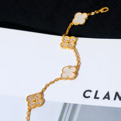 [Regal Gem]CLOVER WHITE PEARL MOP 5 MOTIF BRACELET COLLECTION