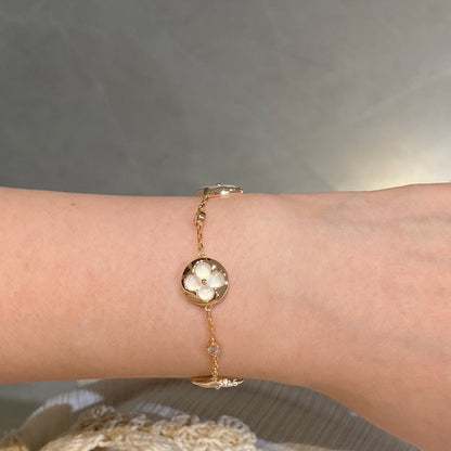 [Regal Gem]STAR AND SUN 4 MOTIF WHITE MOP PINK GOLD BRACELET