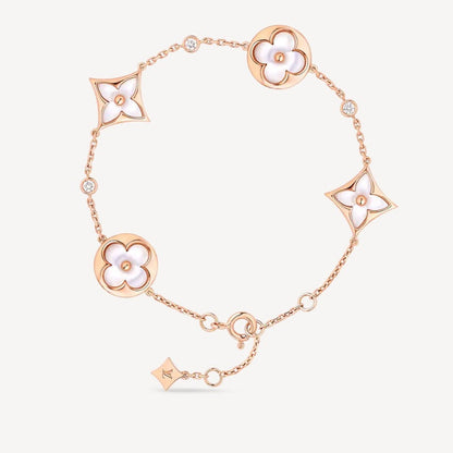 [Regal Gem]STAR AND SUN 4 MOTIF WHITE MOP PINK GOLD BRACELET