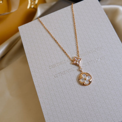 [Regal Gem]STAR AND SUN WHITE MOP 2 MOTIF PINK GOLD NECKLACE