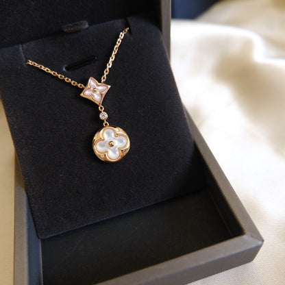 [Regal Gem]STAR AND SUN WHITE MOP 2 MOTIF PINK GOLD NECKLACE