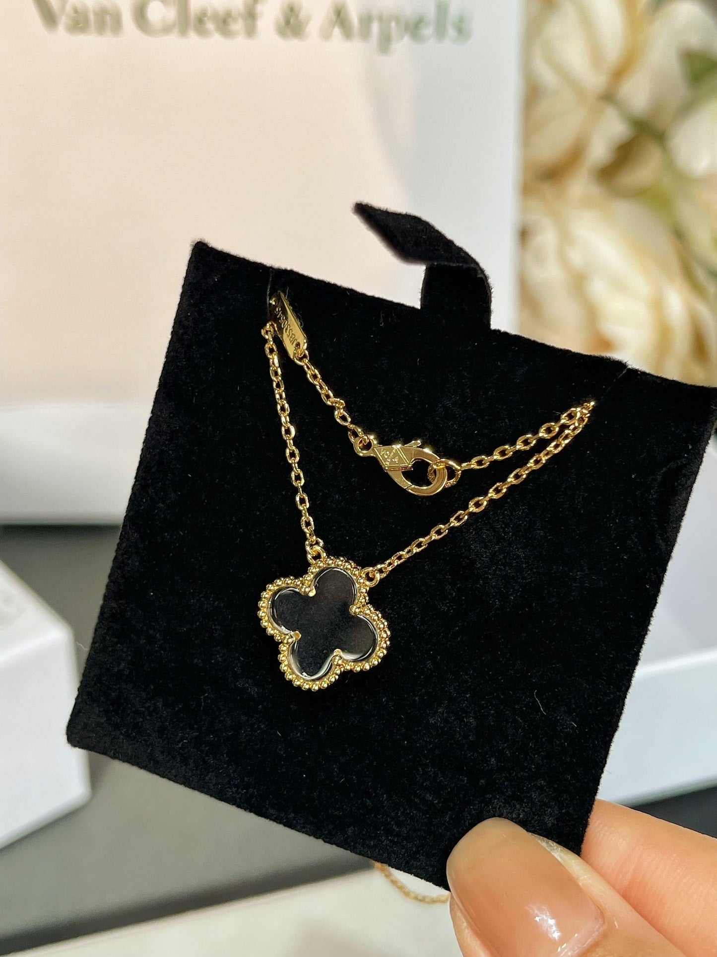 [Regal Gem]CLOVER ROCK CRYSTAL Regal Gem GOLD NECKLACE