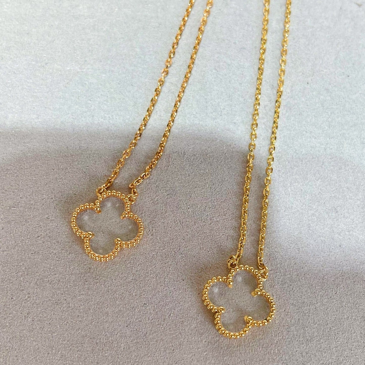 [Regal Gem]CLOVER ROCK CRYSTAL Regal Gem GOLD NECKLACE