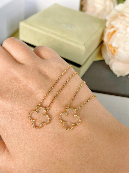 [Regal Gem]CLOVER ROCK CRYSTAL Regal Gem GOLD NECKLACE