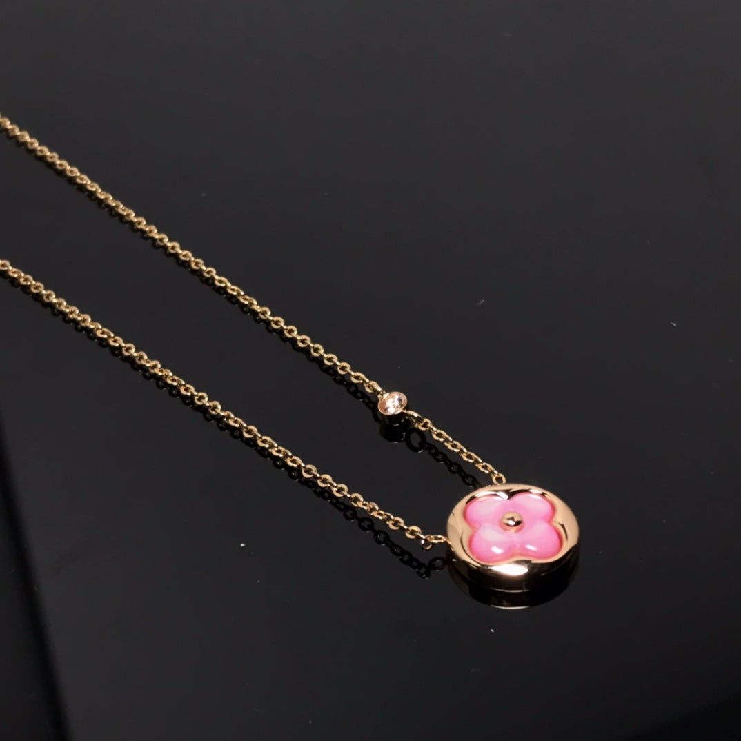 [Regal Gem]COLOR BLOSSOM PINK MOP SUN GOLD NECKLACE