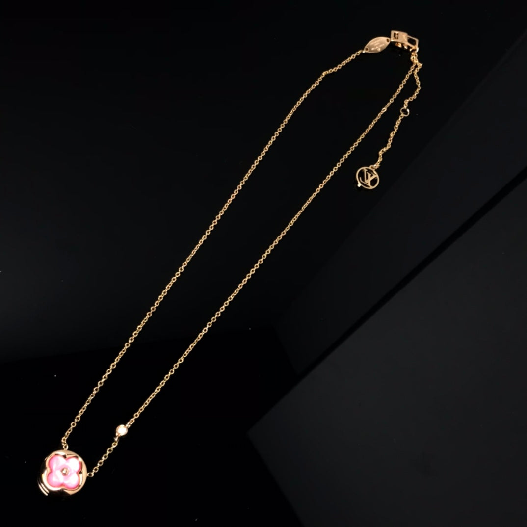 [Regal Gem]COLOR BLOSSOM PINK MOP SUN GOLD NECKLACE