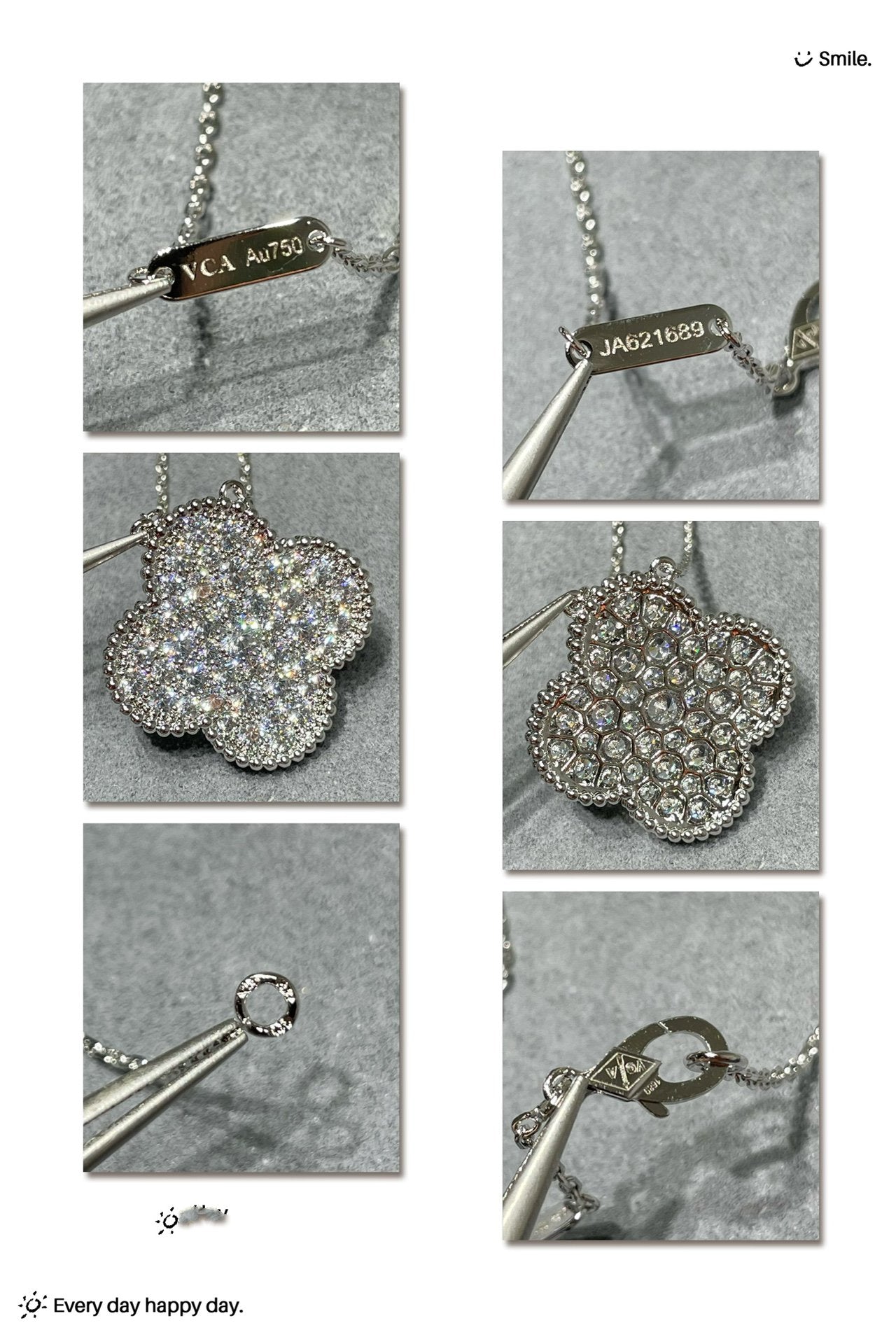 [Regal Gem]CLOVER 25MM LARGE PENDANT DIAMOND PAVED SILVER NECKLACE