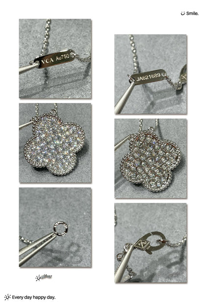 [Regal Gem]CLOVER 25MM LARGE PENDANT DIAMOND PAVED SILVER NECKLACE