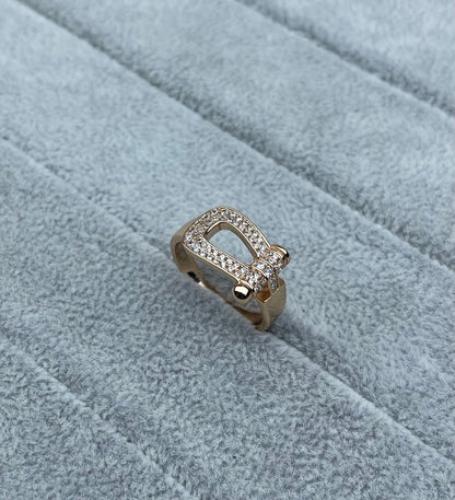[Regal Gem]Wide Hoof-Shaped Diamond-Studded Ring