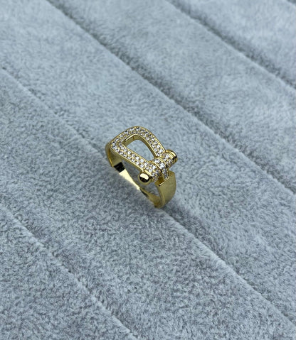 [Regal Gem]Wide Hoof-Shaped Diamond-Studded Ring