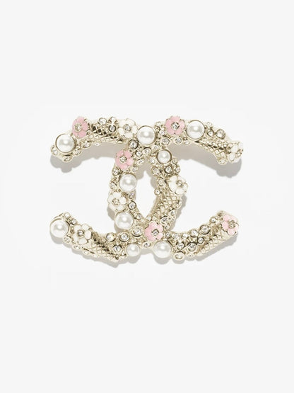 [Regal Gem]26C Pink-White Enamel Ice Cream Cone Double C Brooch
