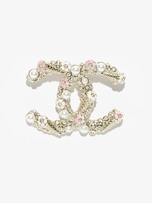 [Regal Gem]26C Pink-White Enamel Ice Cream Cone Double C Brooch