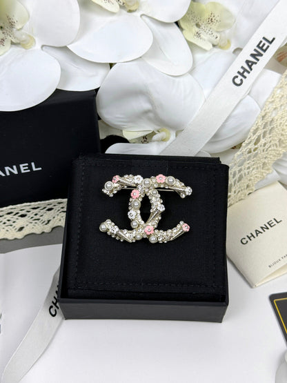 [Regal Gem]26C Pink-White Enamel Ice Cream Cone Double C Brooch