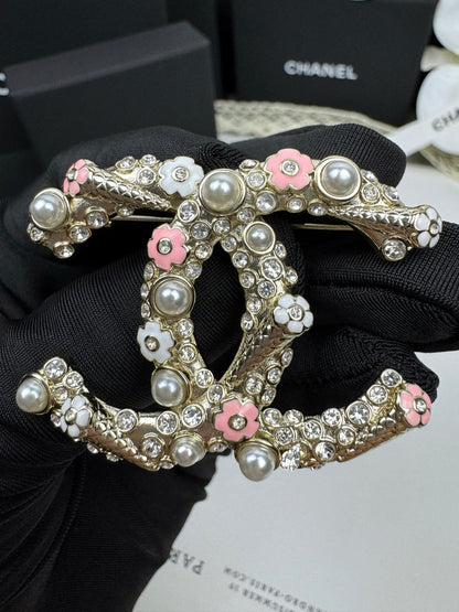 [Regal Gem]26C Pink-White Enamel Ice Cream Cone Double C Brooch