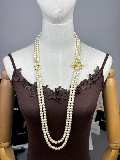 [Regal Gem]25K Pencil Double C Double-Layer Pearl Sweater Chain