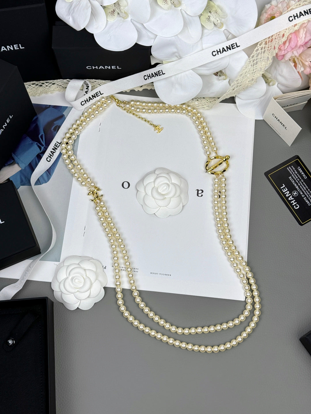 [Regal Gem]25K Pencil Double C Double-Layer Pearl Sweater Chain