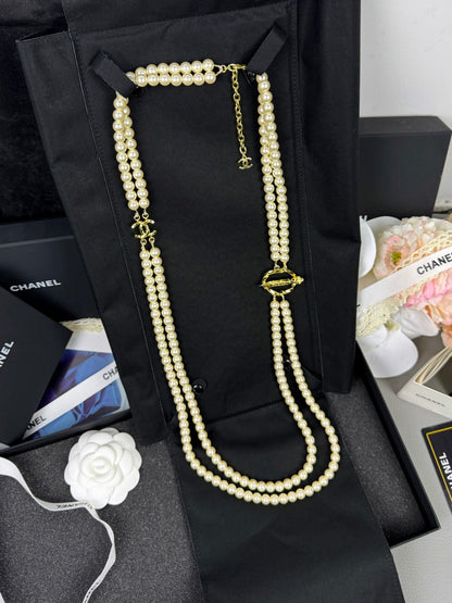 [Regal Gem]25K Pencil Double C Double-Layer Pearl Sweater Chain