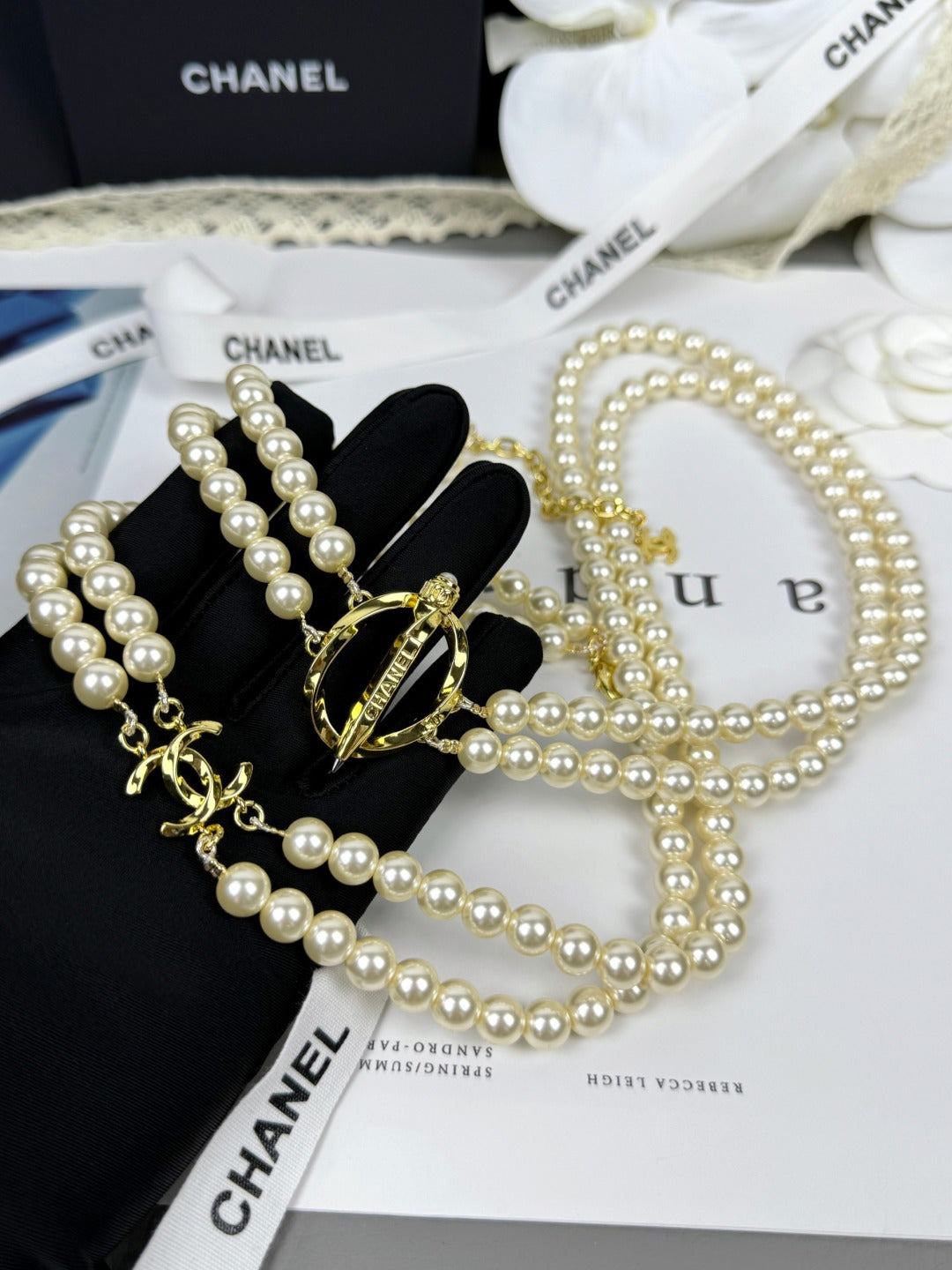 [Regal Gem]25K Pencil Double C Double-Layer Pearl Sweater Chain