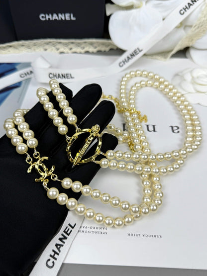 [Regal Gem]25K Pencil Double C Double-Layer Pearl Sweater Chain